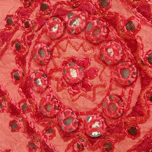 Vintage Antique Muted Orange Velvet and Cotton Patchwork Pillow Sham from India - Picture 4 of 9